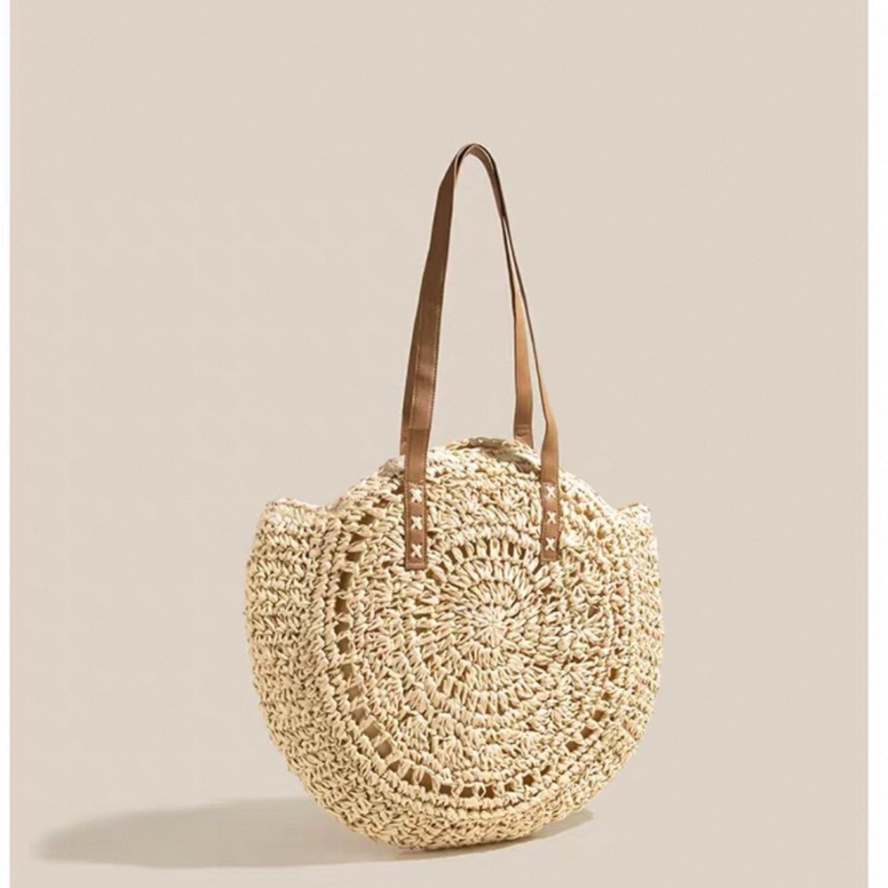 Zara Cream and Brown Shoulder Bag with Intricate Woven Design